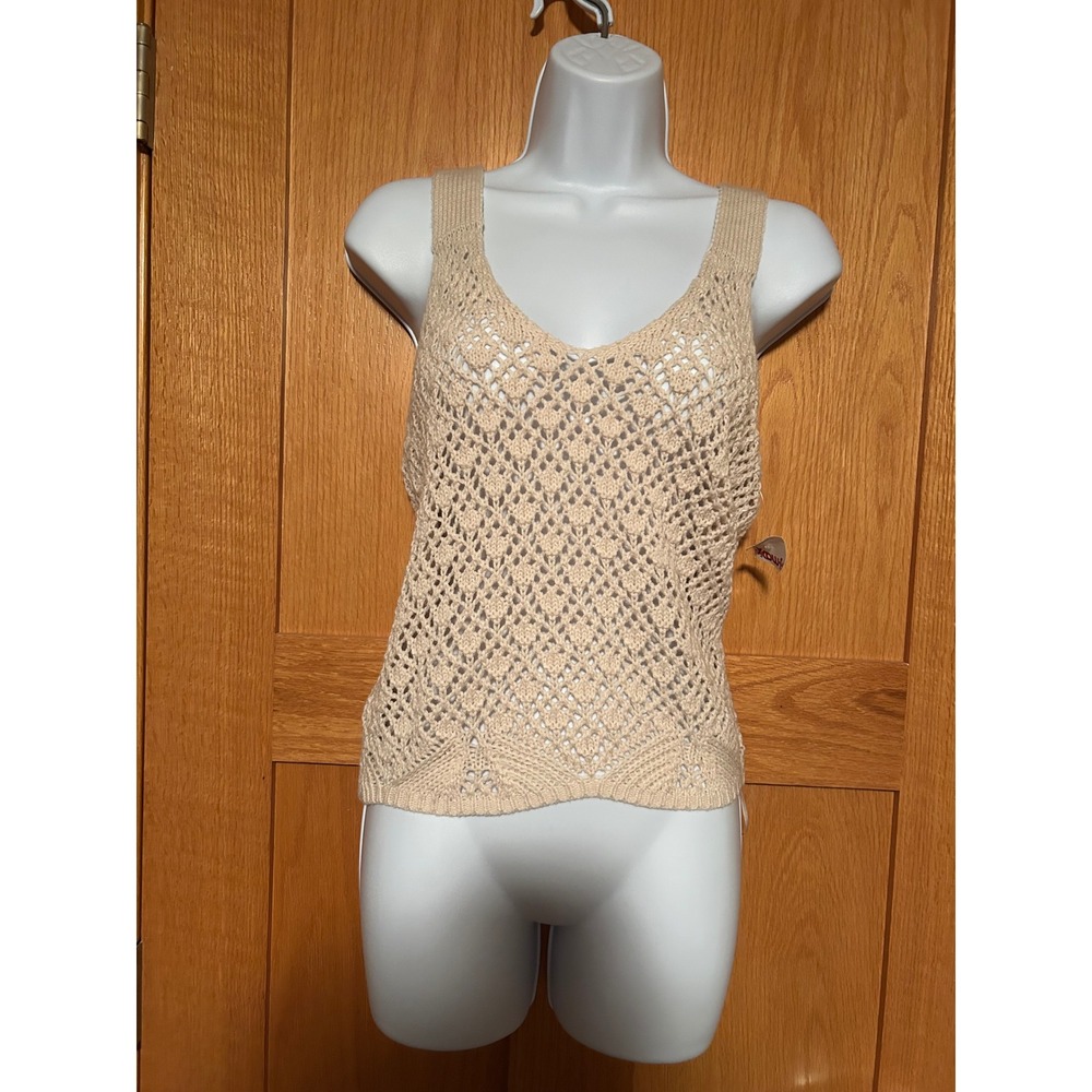 NEW Boho Chic Cream Crochet Open Knit Tank Top V-Neck Sleeveless Women's Sz S/M